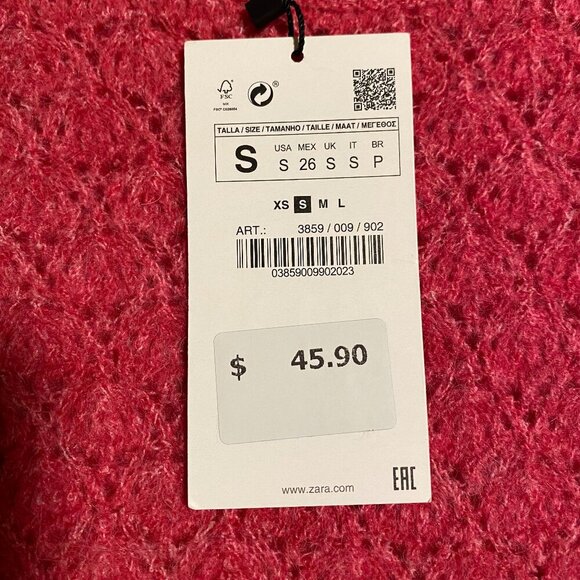 Zara Open Back Knit Pink Sweater Tie Back, Size Small - Picture 11 of 16